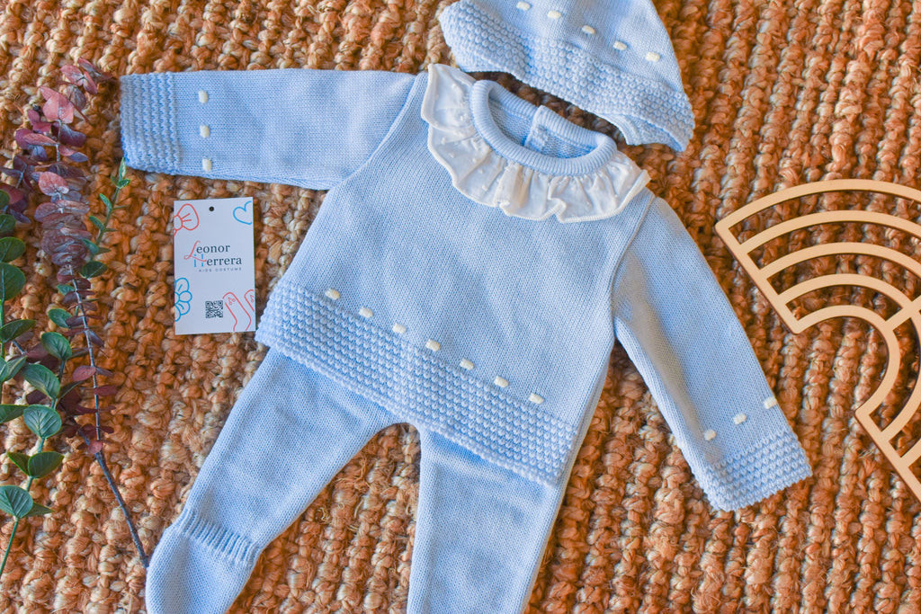 Knit Lines with Embroidered Neck in Sky Blue