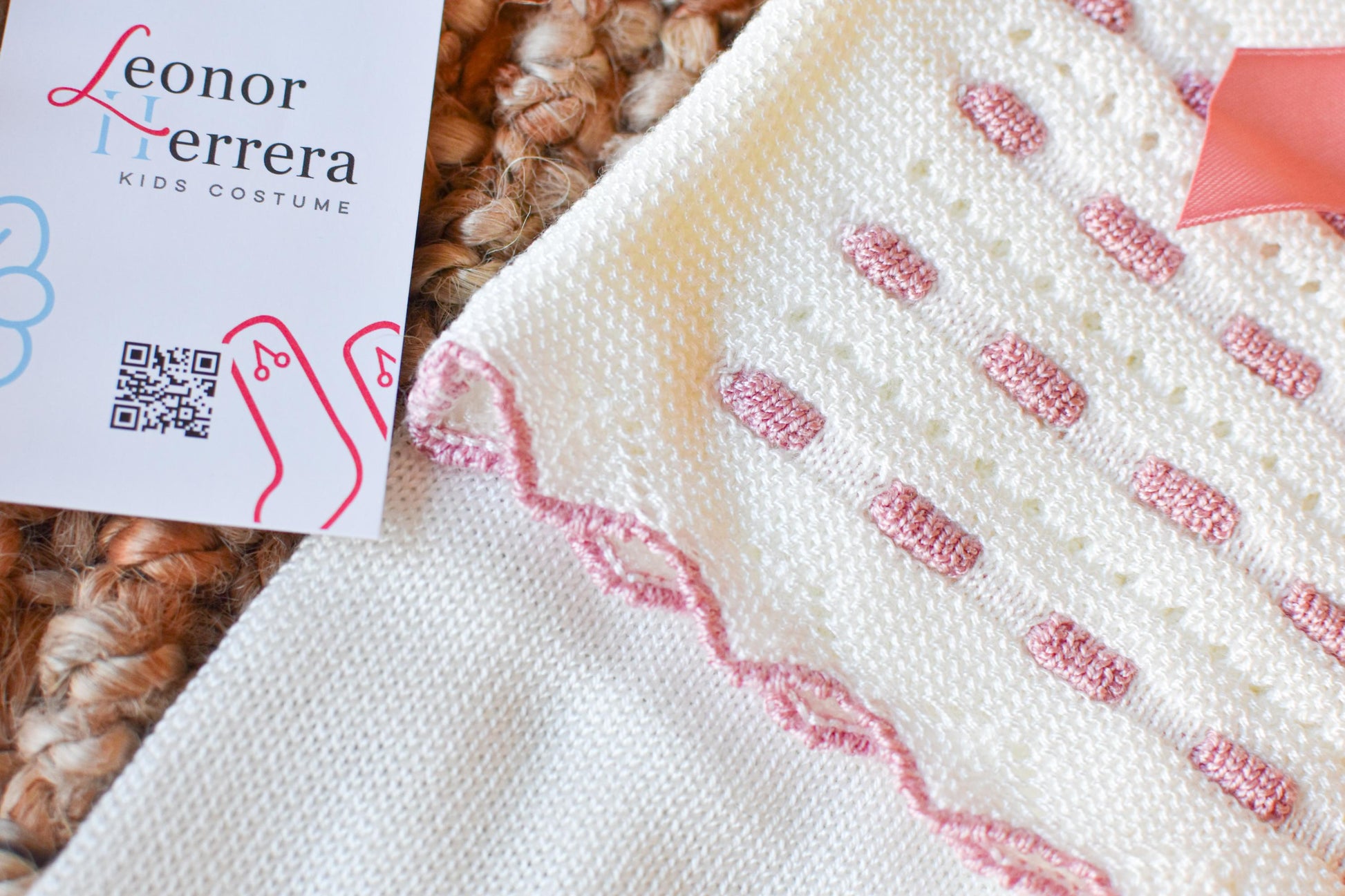 Knit Newborn Girl with Bow in Beige - Old Rose