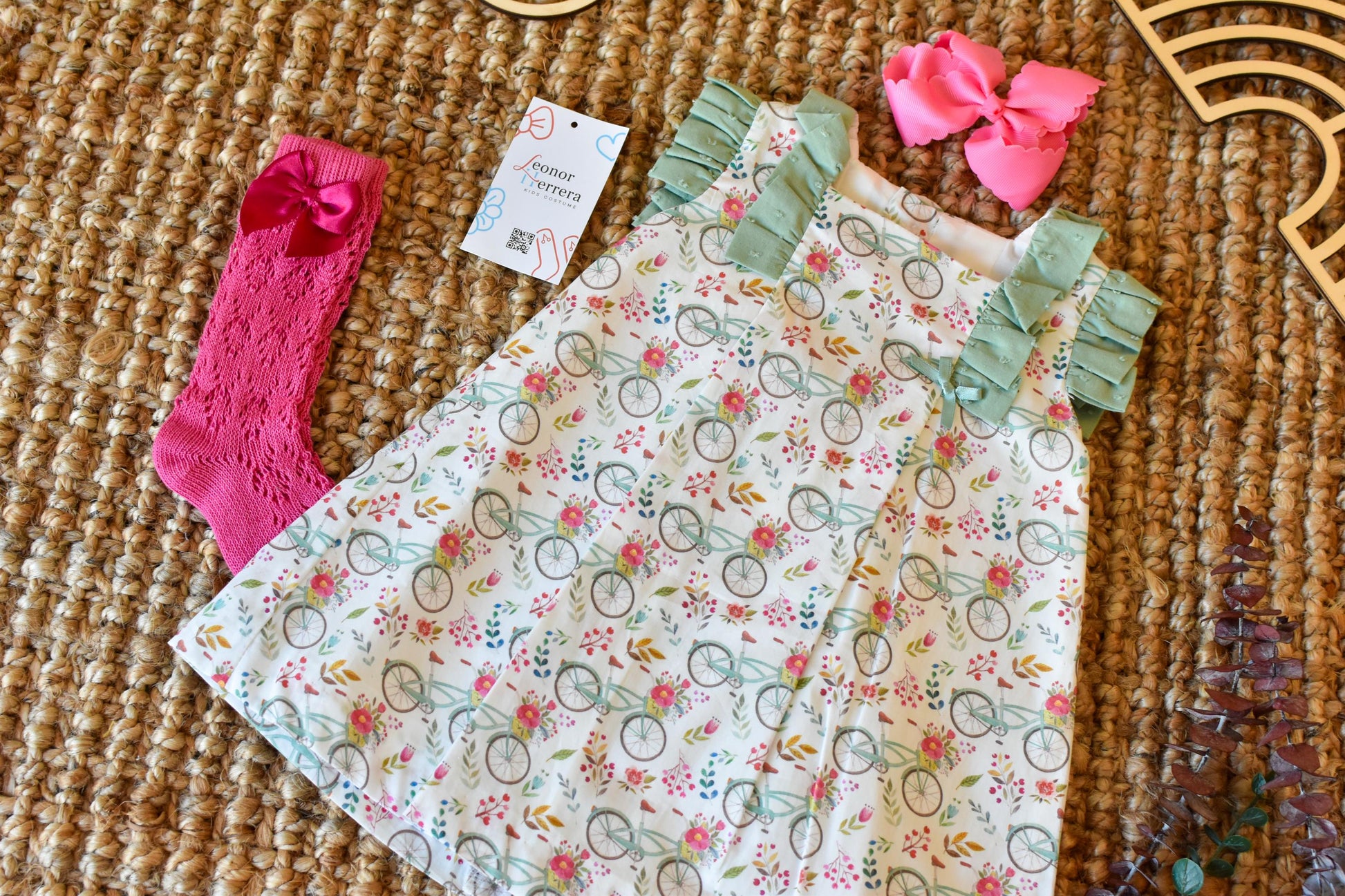 Dress girl Bicycle in Green Pink