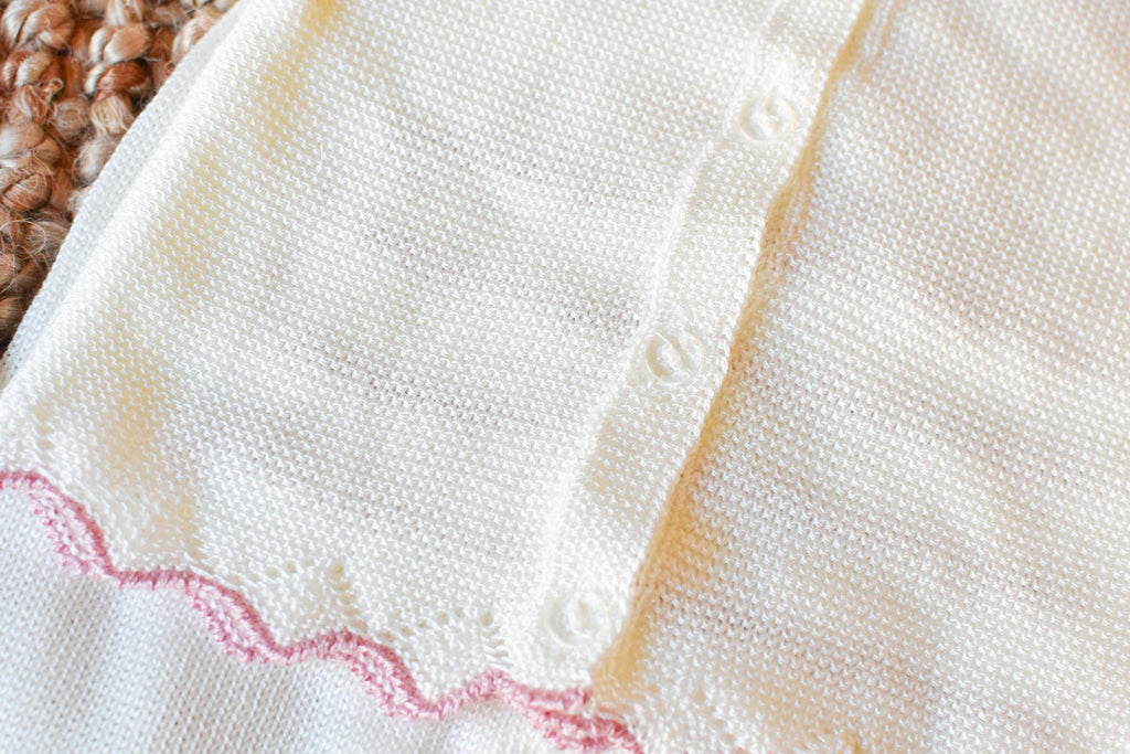 Knit Newborn Girl with Bow in Beige - Old Rose