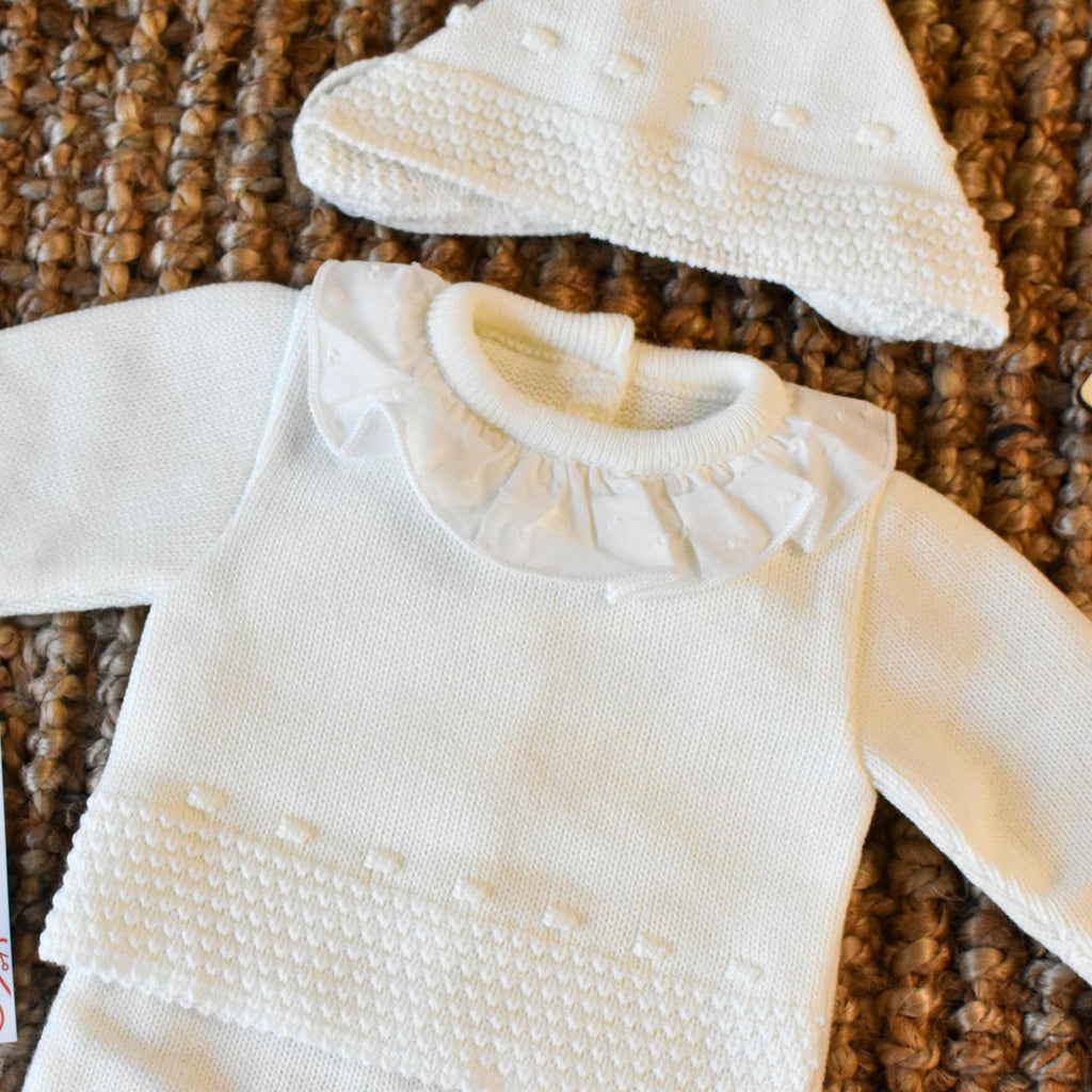 Knit Lines with Embroidered Neck in Beige