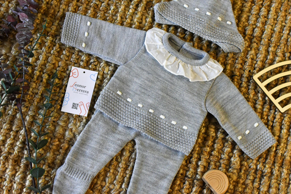 Knit Lines with Embroidered Neck in Grey