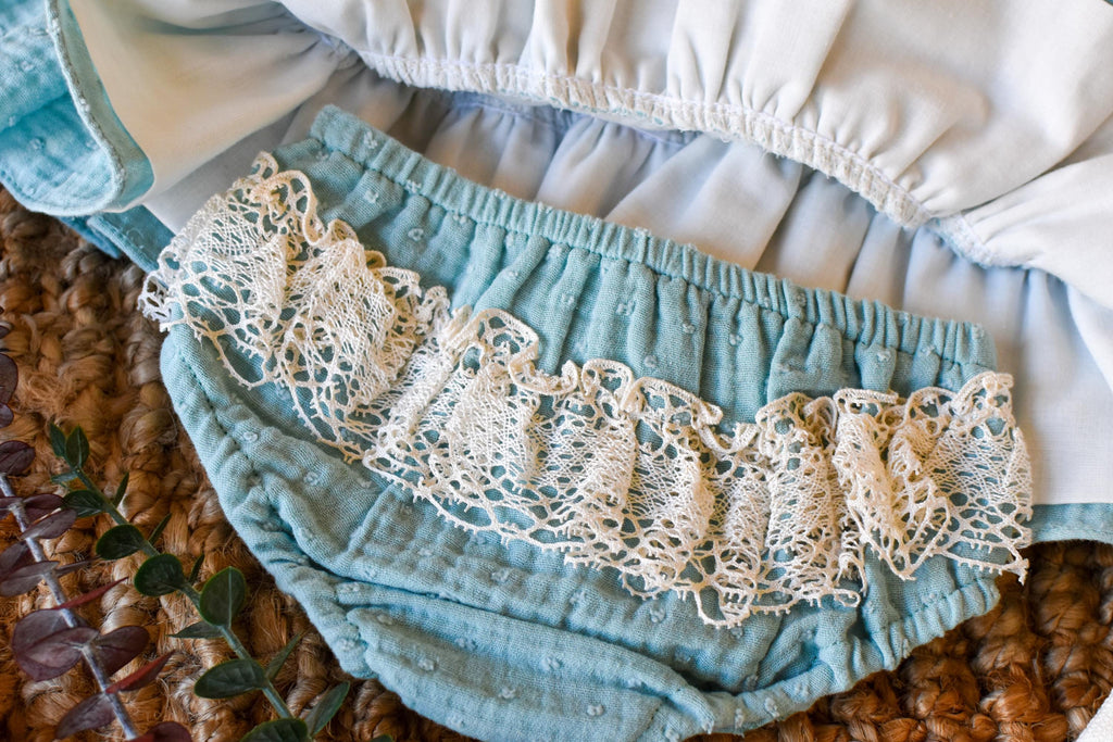 Dress With Bonnet in Aqua Green