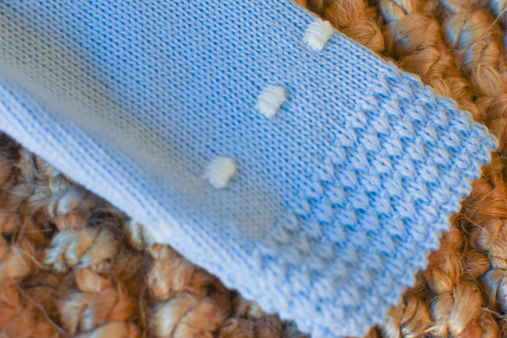 Knit Lines with Embroidered Neck in Sky Blue