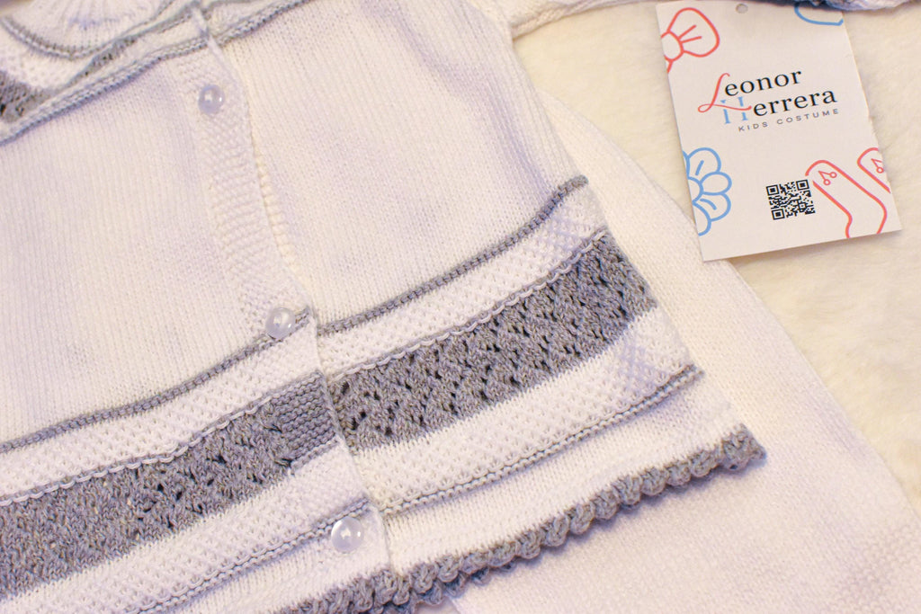 Knit Cotton Set in White - Grey
