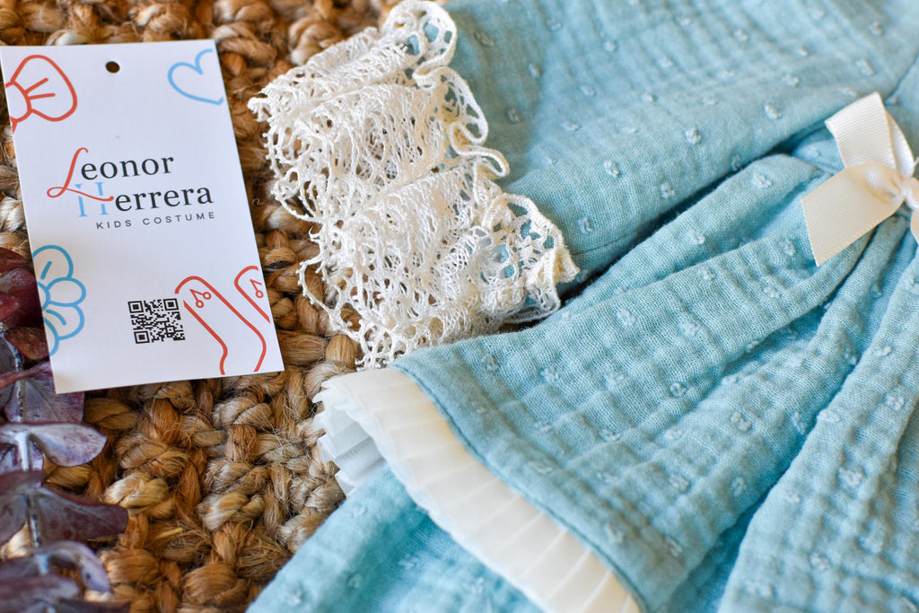 Dress With Bonnet in Aqua Green