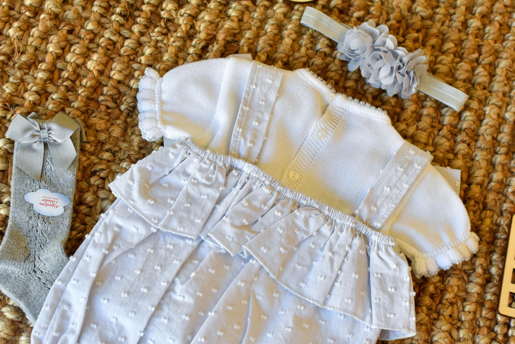 Peto knit with bows and Swiss fabric in Grey