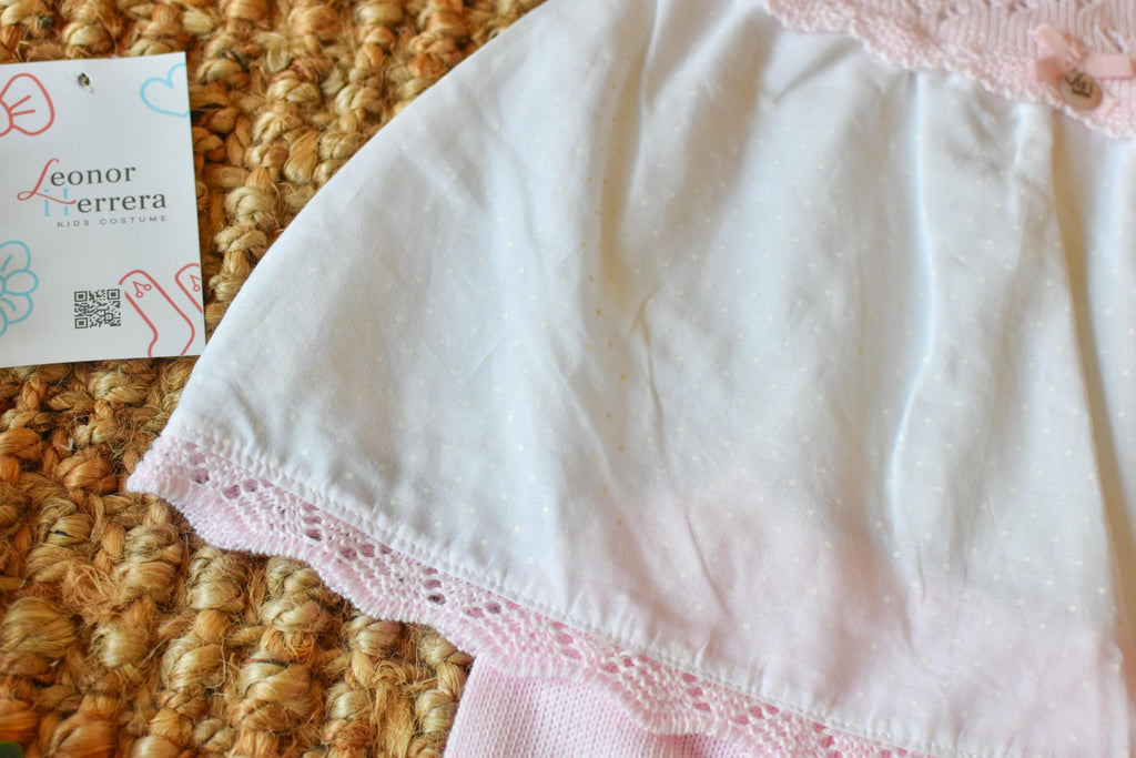 Knit Long Top set in Pink - White