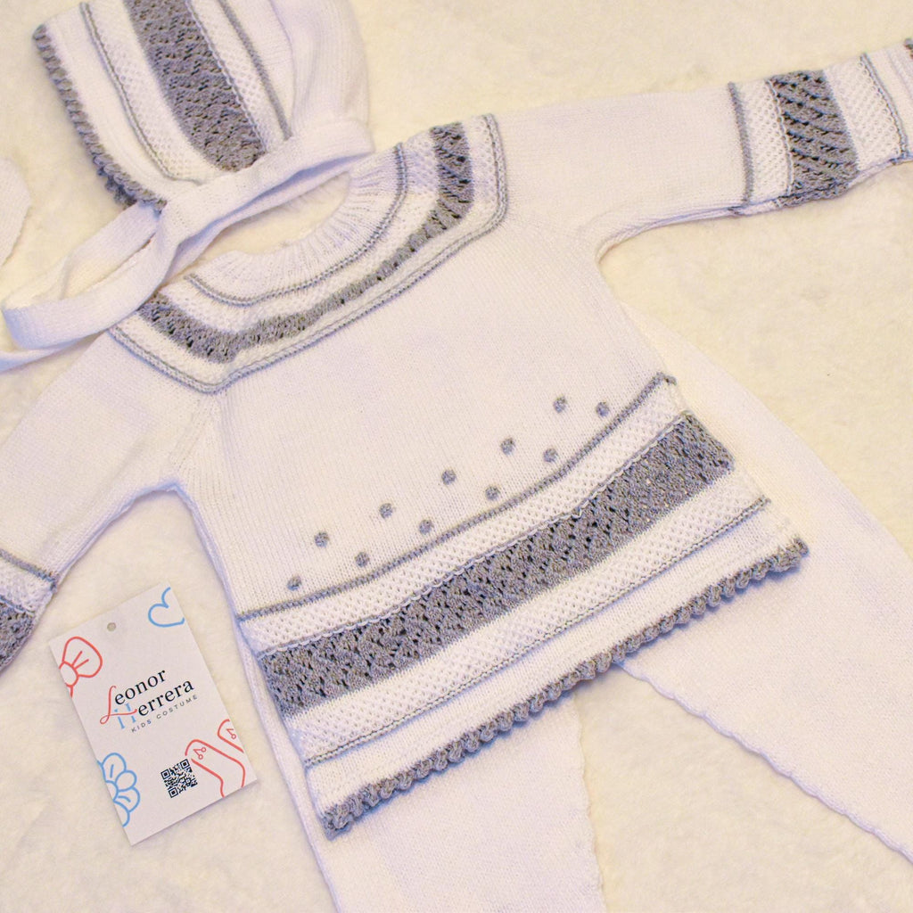 Knit Cotton Set in White - Grey