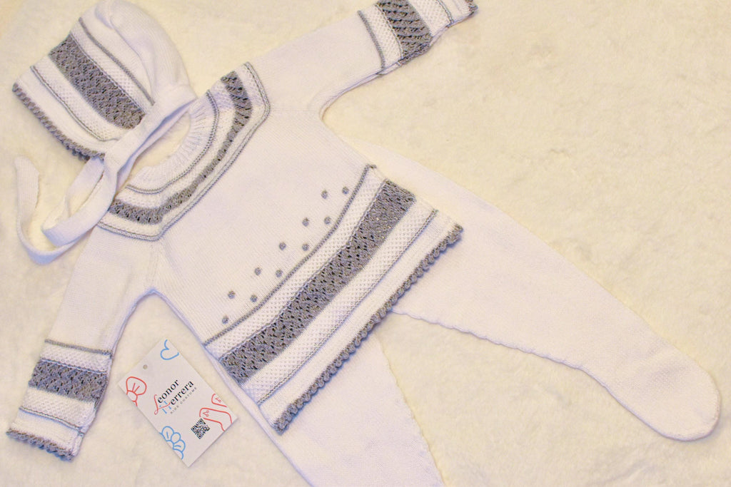 Knit Cotton Set in White - Grey
