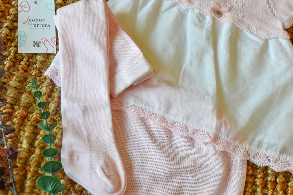 Knit Long Top set in Pink - White