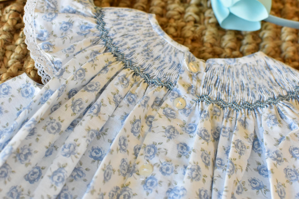 Smocked Dress flowers in Blue