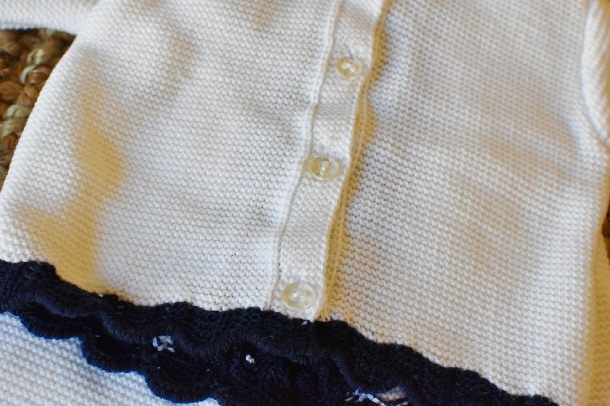 Knit Cable with Pom Pom in White - Old Blue