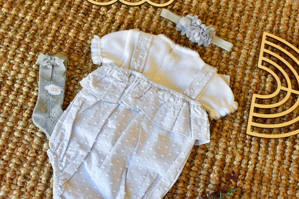 Peto knit with bows and Swiss fabric in Grey