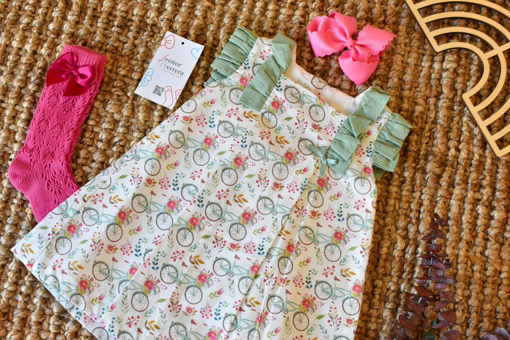 Dress girl Bicycle in Green Pink