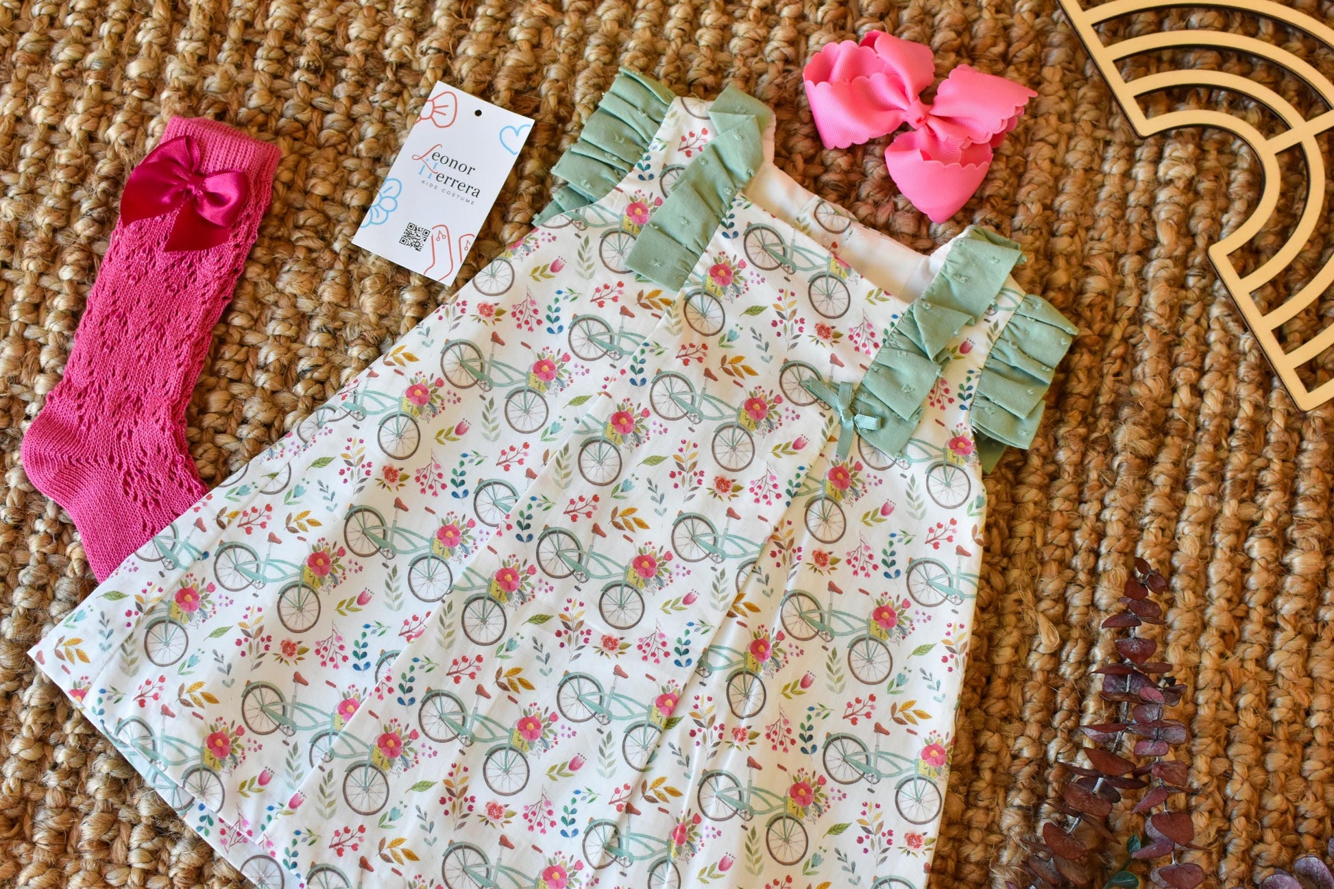 Dress girl Bicycle in Green Pink