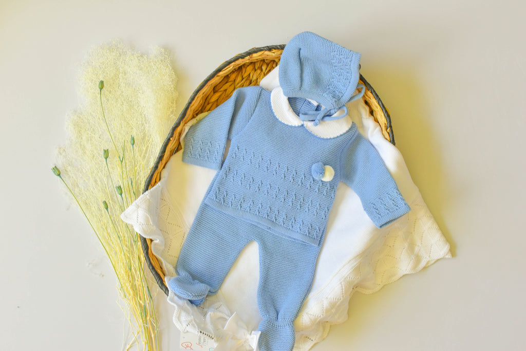 Knitted Pom Pom in Old Blue