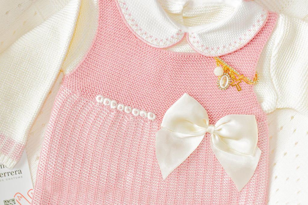 Romper Knitted Newborn set in Old Pink