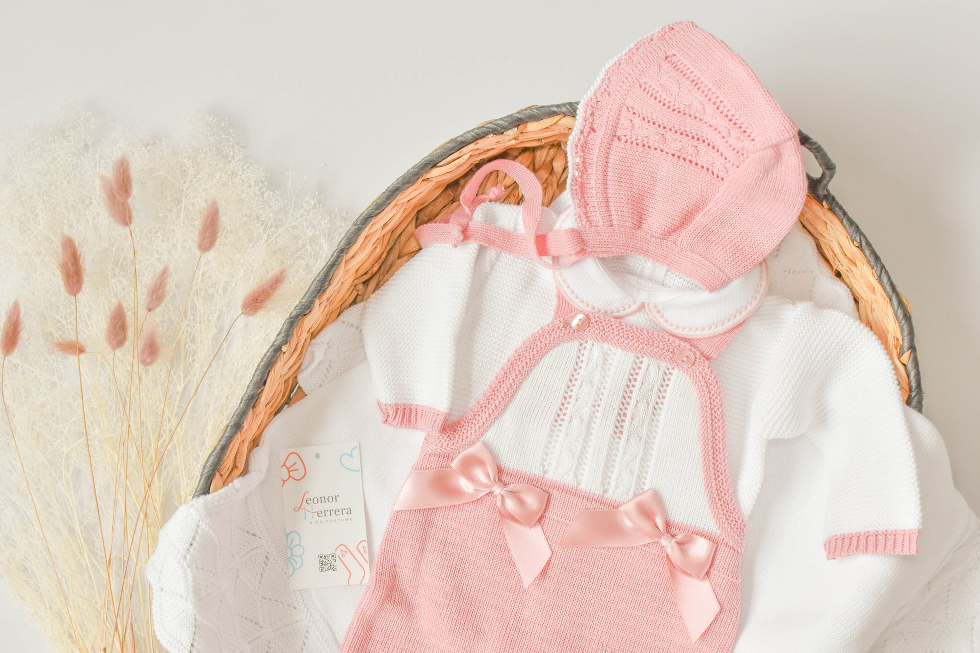 Romper Knit Bow Set in Old Rose