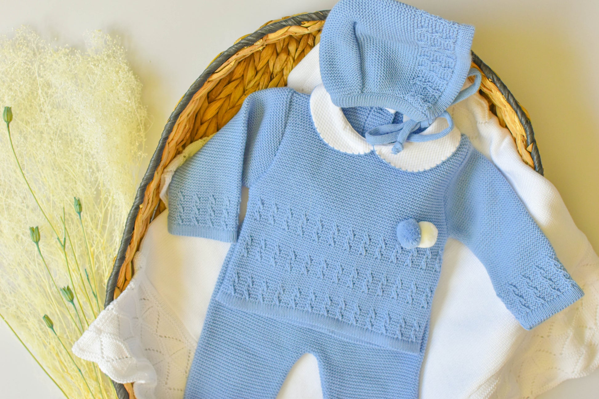 Knitted Pom Pom in Old Blue