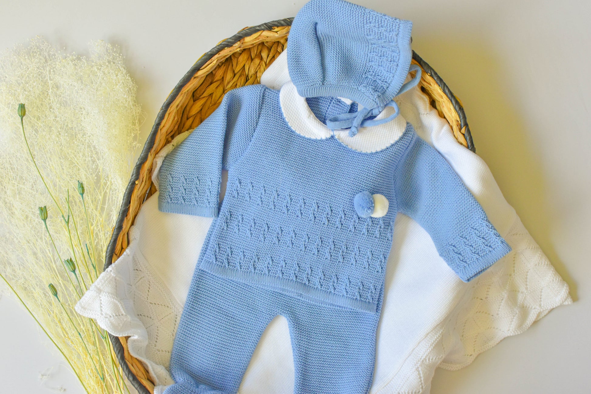 Knitted Pom Pom in Old Blue