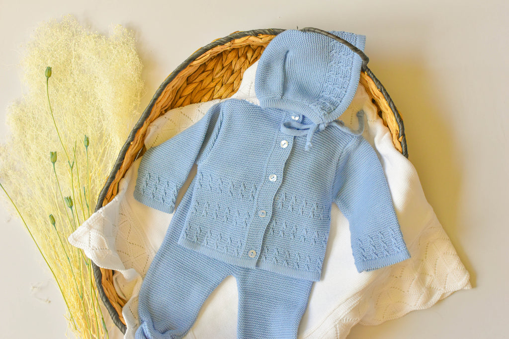 Knitted Pom Pom in Old Blue