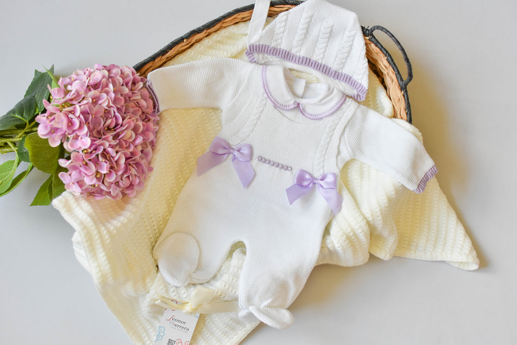 Romper Doble Cable in White - Lila