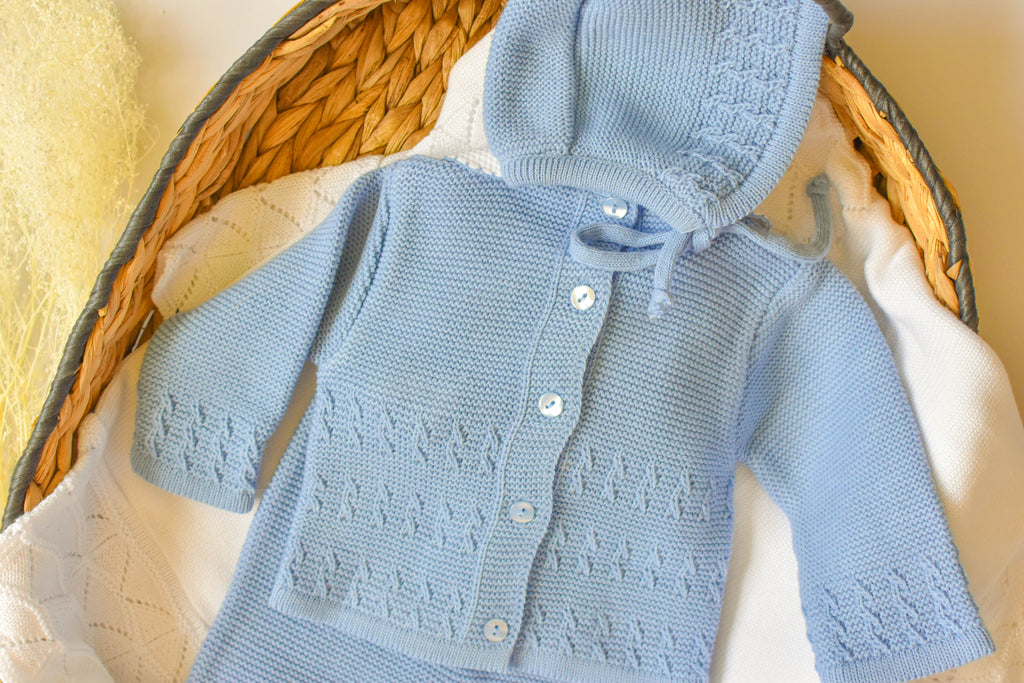 Knitted Pom Pom in Old Blue