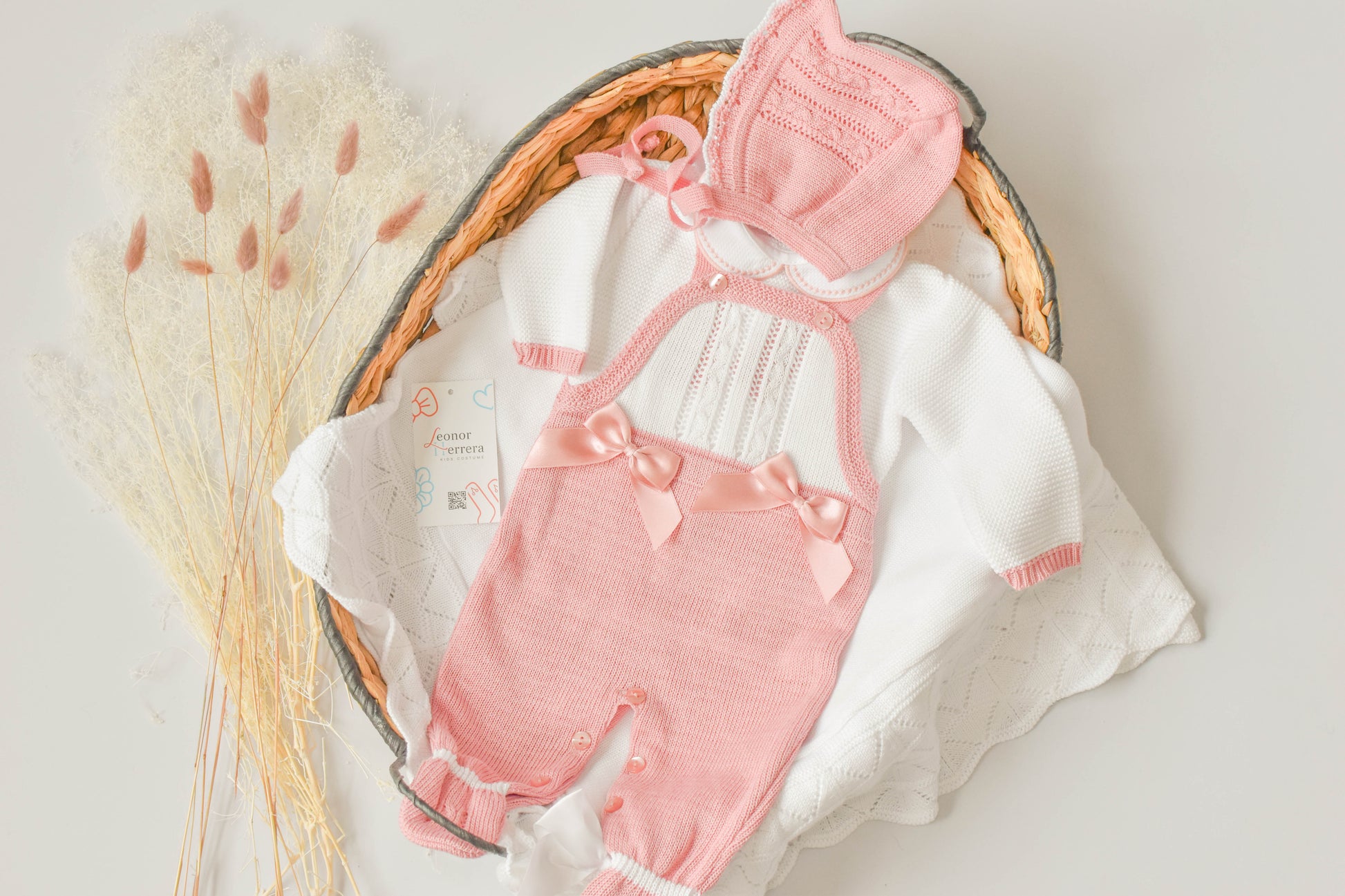 Romper Knit Bow Set in Old Rose