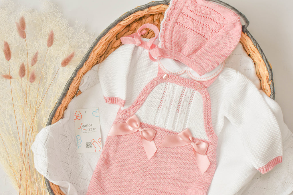 Romper Knit Bow Set in Old Rose