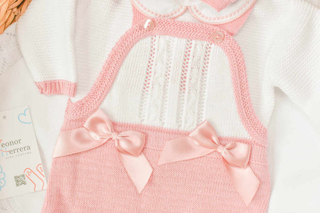 Romper Knit Bow Set in Old Rose