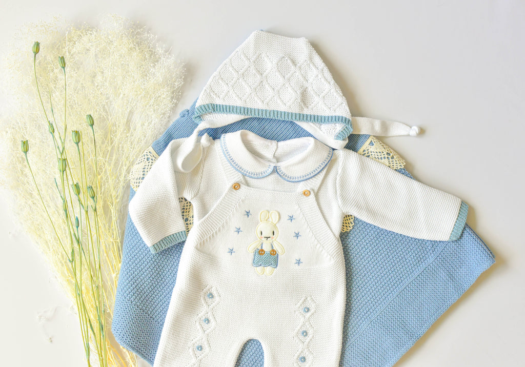 Knit Bunny in White - Blue