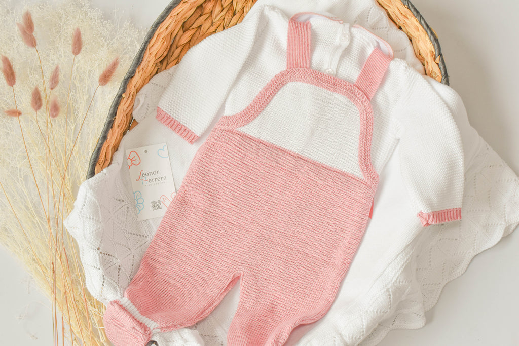 Romper Knit Bow Set in Old Rose