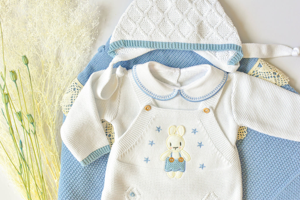 Knit Bunny in White - Blue