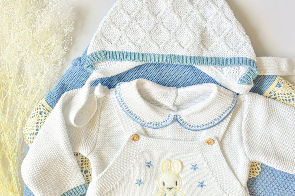 Knit Bunny in White - Blue