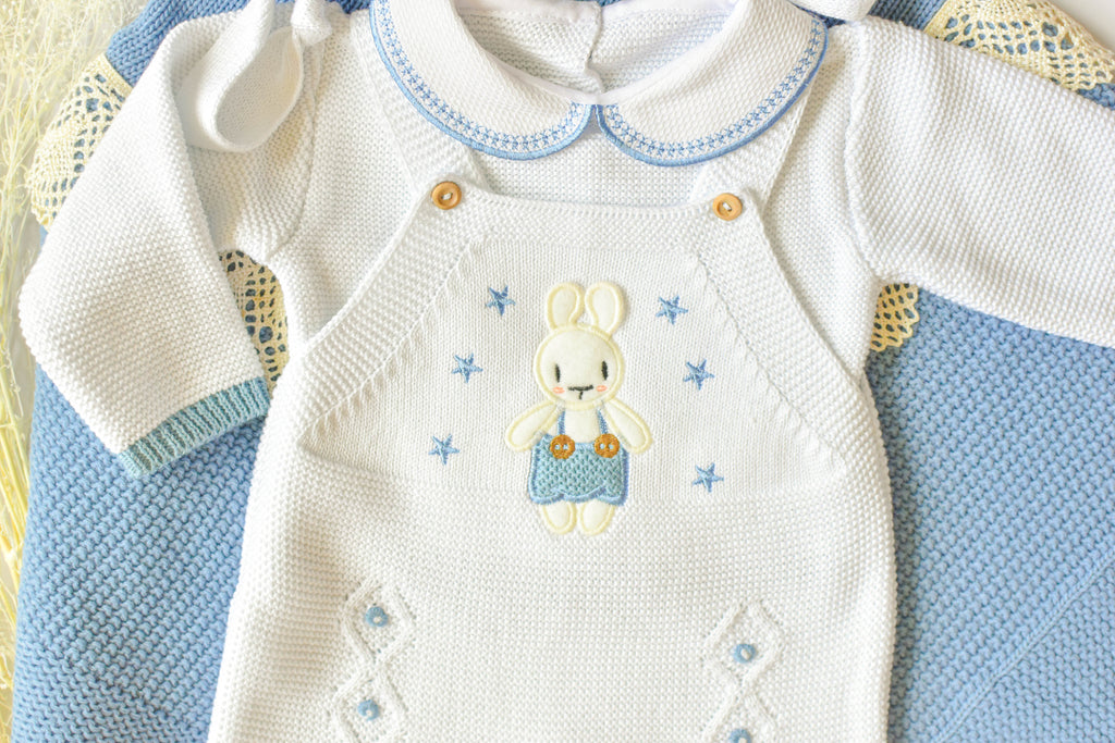 Knit Bunny in White - Blue