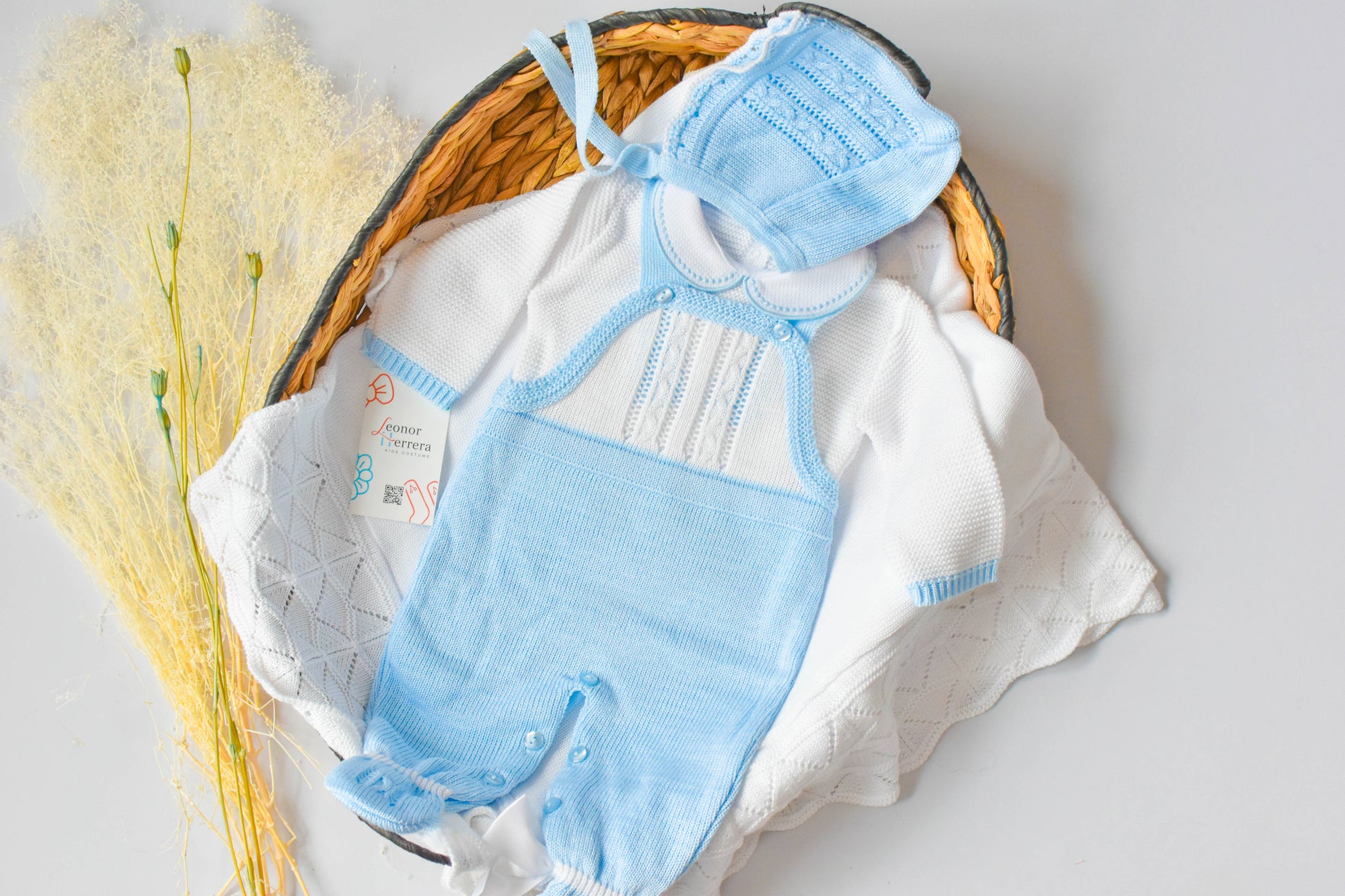 Romper Knit Bow Set in Blue