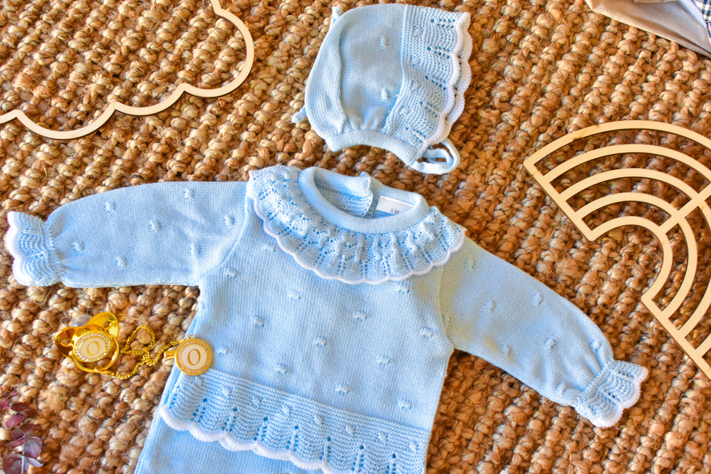 Knit Embroidered Collar Set in Sky Blue