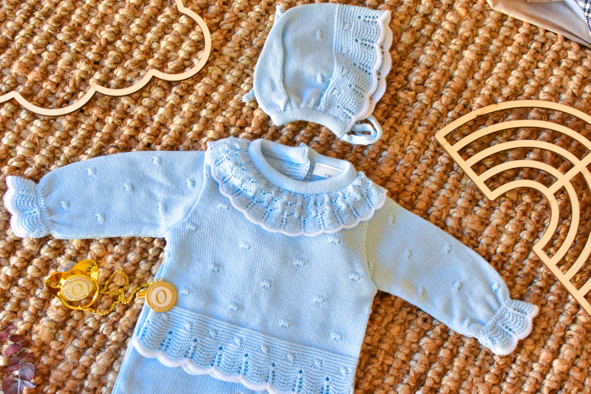 Knit Embroidered Collar Set in Sky Blue