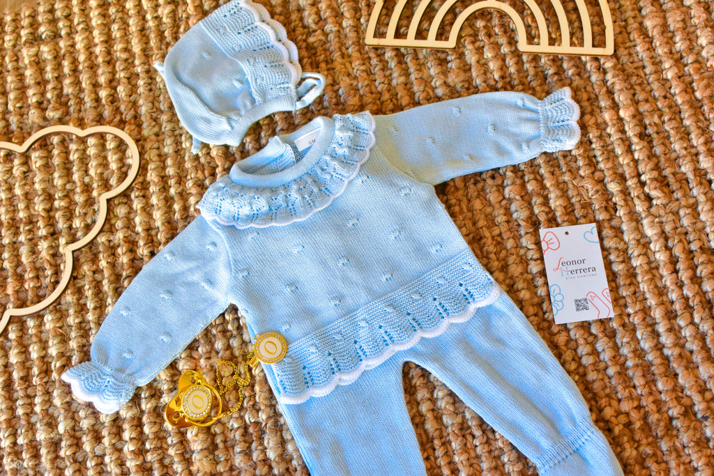 Knit Embroidered Collar Set in Sky Blue