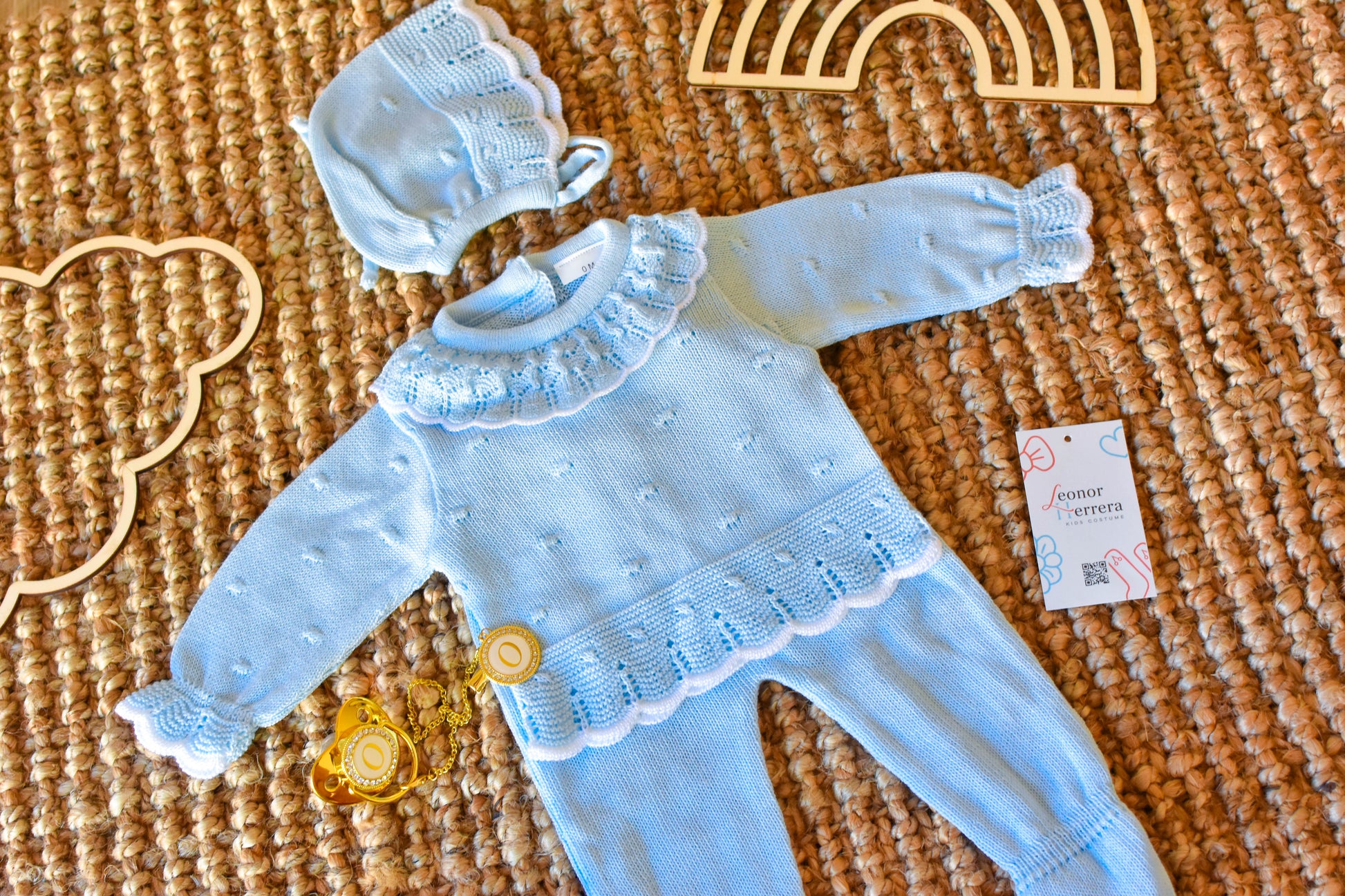 Knit Embroidered Collar Set in Sky Blue