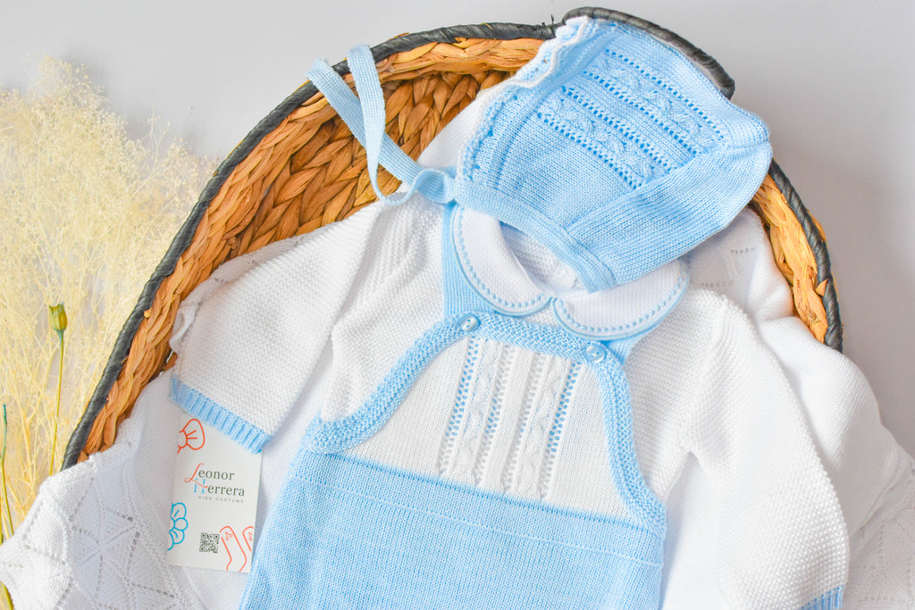 Romper Knit Bow Set in Blue