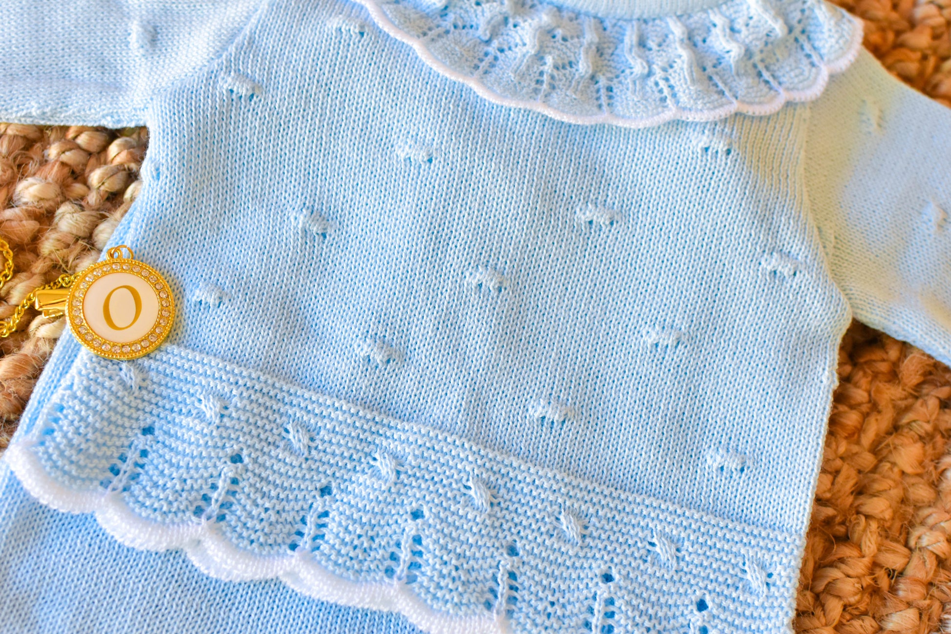 Knit Embroidered Collar Set in Sky Blue