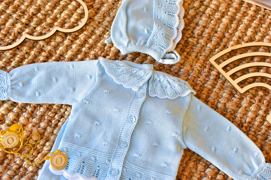 Knit Embroidered Collar Set in Sky Blue