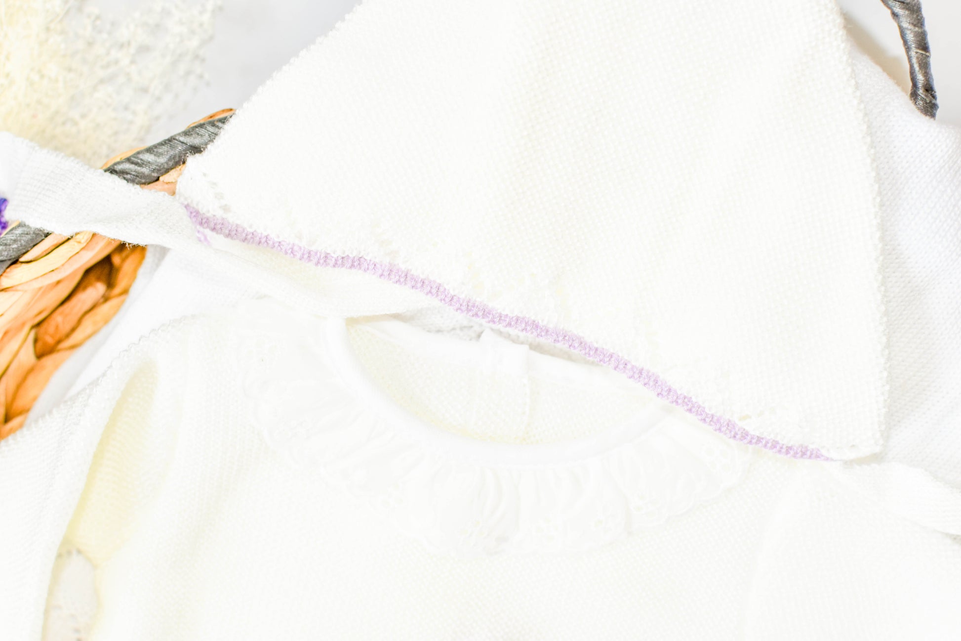 Newborn Knit Bow with Embroidered Strip in Purple