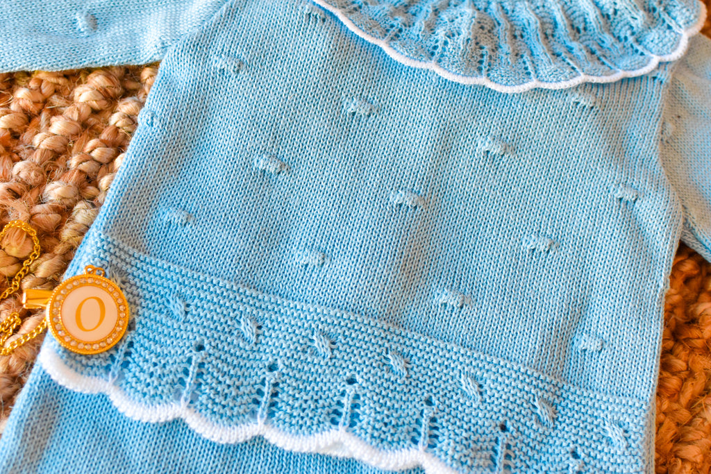 Knit Embroidered Collar Set in Blue