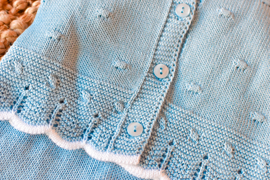 Knit Embroidered Collar Set in Blue