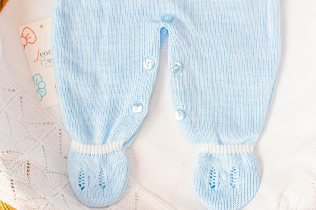 Romper Knit Bow Set in Blue