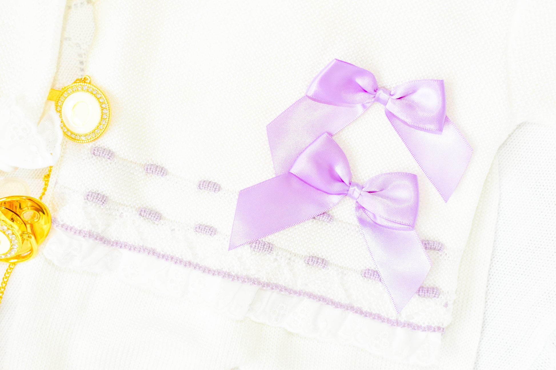 Newborn Knit Bow with Embroidered Strip in Purple