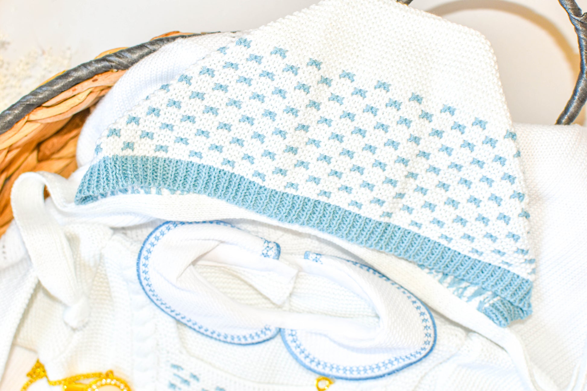 Knitted Newborn set in white Blue